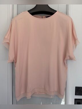 Rachel Roy Top Size 2X Blush Pink Loose Fit Flowy Textured Silky Chiffon Trim